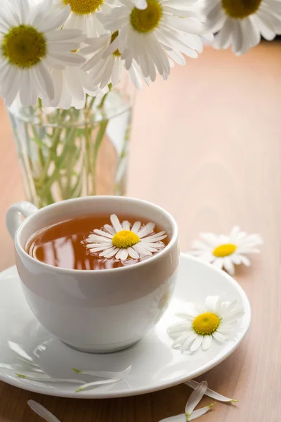 Cup of tea and camomile flowers — Stock Photo, Image