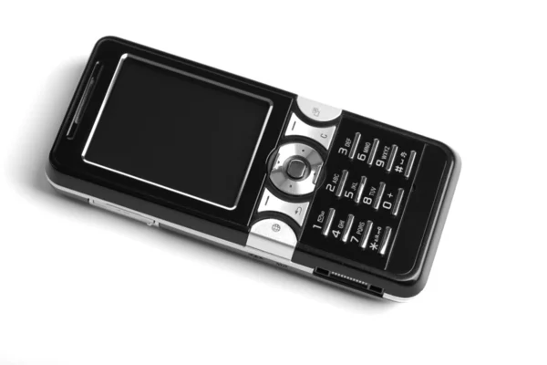 Černý moderní mobilní telefon, samostatný — Stock fotografie