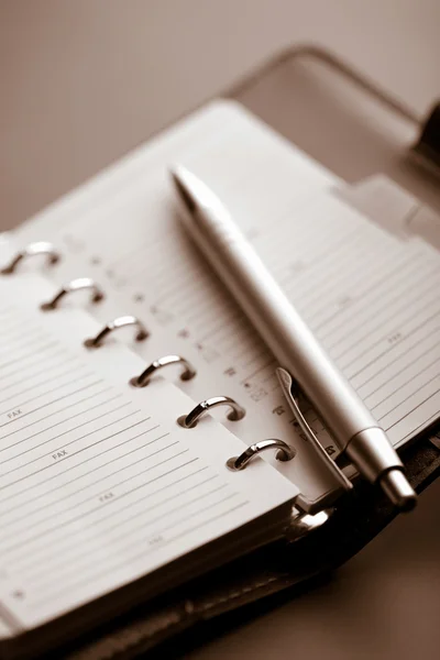 Pianificatore tascabile e penna — Foto Stock