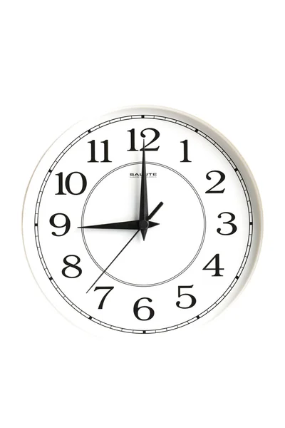 Zegar wskazujący Dziewiąta godzina na białym tle — Zdjęcie stockowe