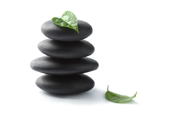 Zen-Steine mit isolierten Blättern — Stockfoto