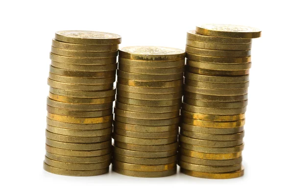 Stacks of golden coins isolated — Stock Photo, Image
