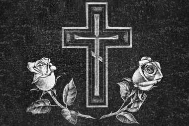 Cross on granite gravestone clipart