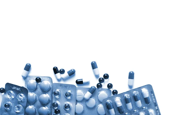 Quadro de diferentes comprimidos isolados — Fotografia de Stock