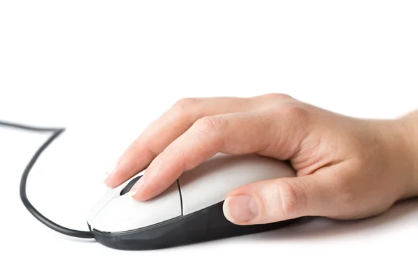 Mão sobre o mouse computador isolado — Fotografia de Stock