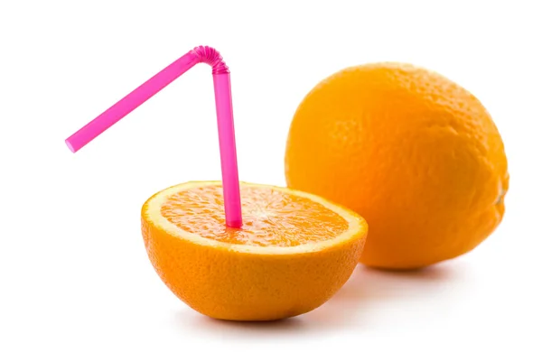 Orange with straw isolated — Stock Photo, Image