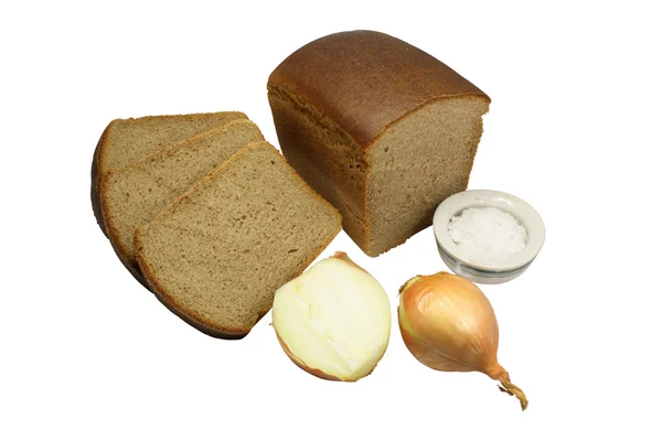 Brood met een uien en zout — Stockfoto