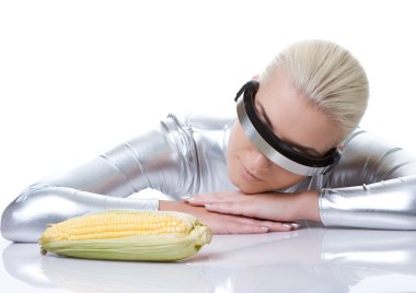 Cyber woman with a corn clipart