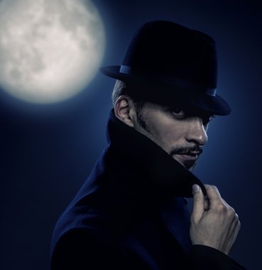 Mysterious man retro portrait clipart