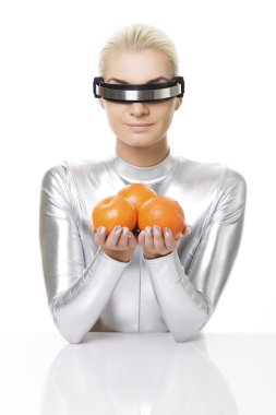 Cyber woman with oranges clipart