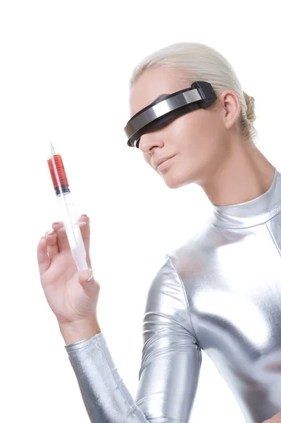 Stock image Beautiful cyber woman with syringe