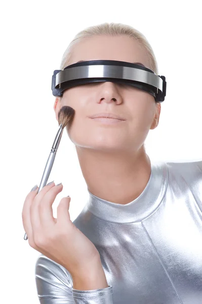 Mujer cibernética aplicación de maquillaje —  Fotos de Stock