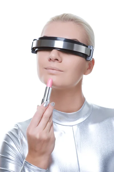 Kobieta Cyber stosowania makijażu — Zdjęcie stockowe