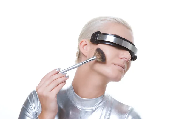 Cyber žena použití make-upu — Stock fotografie