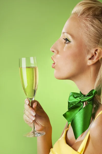 Bride with a glass of champagne — Stock Photo, Image