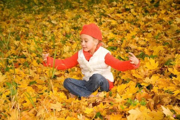 Όμορφο κοριτσάκι με Φθινοπωρινά φύλλα — Φωτογραφία Αρχείου