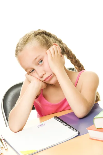 Tired little schoolgirl — Stock Photo, Image