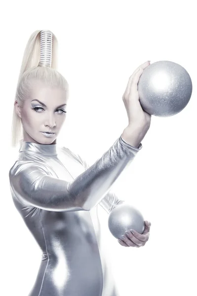 Cyber nő ezüst golyókkal — Stock Fotó