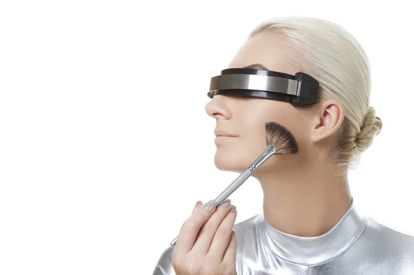 Cyber woman applying make-up — Stock Photo, Image