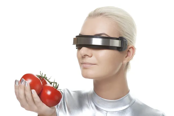 トマトとサイバーの女性 — ストック写真