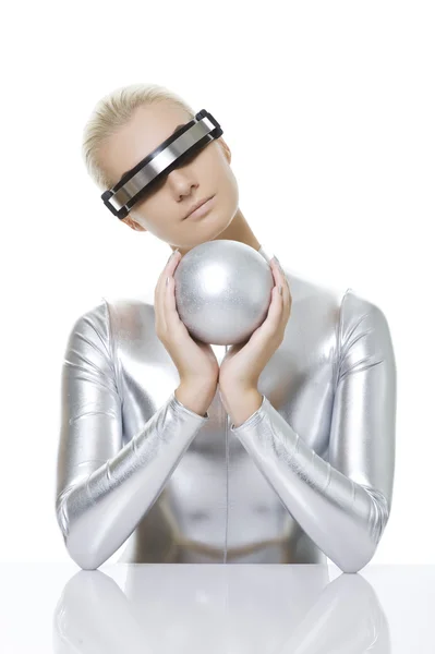 银球的美丽网络女人 — 图库照片