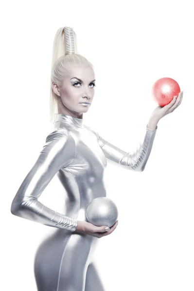 Beautiful cyber woman with balls — Stock Photo, Image
