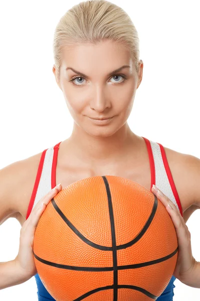 Młoda Kobieta Grająca Koszykówkę — Zdjęcie stockowe