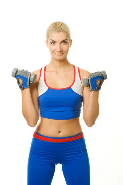 Fitness trainer with dumbbells — Stock Photo, Image