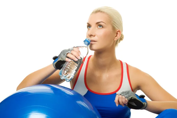 Vrouw Met Een Fles Water Training — Stockfoto