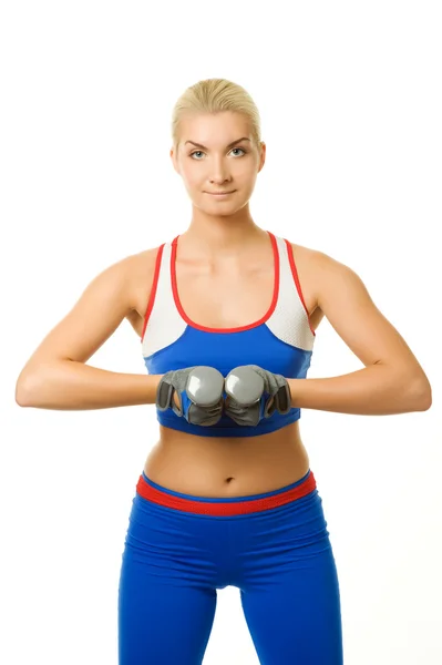 Fitness trainer con manubri — Foto Stock
