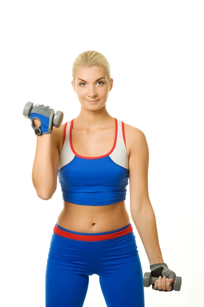 Fitness trainer con manubri — Foto Stock