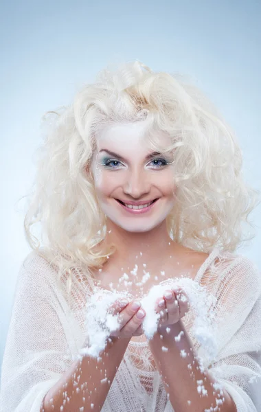 Snow queen playing with snow — Stock Photo, Image