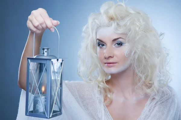 Snow queen with a latern — Stock Photo, Image