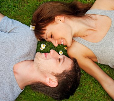 Young couple in love outdoors clipart