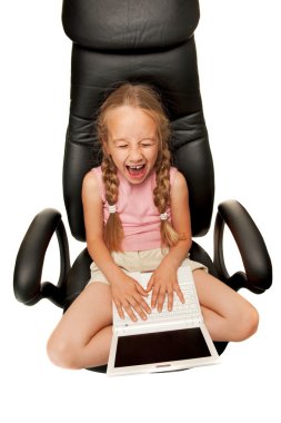 Funny young girl with laptop clipart