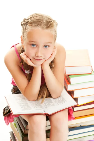 Thoughtful little schoolgirl — Stock Photo, Image