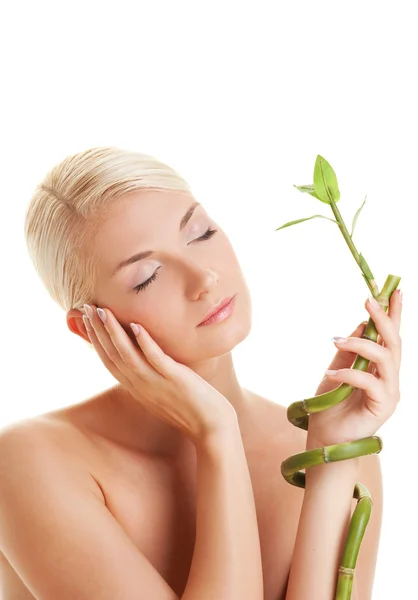 Beautiful woman with a bamboo plant — Stock Photo, Image