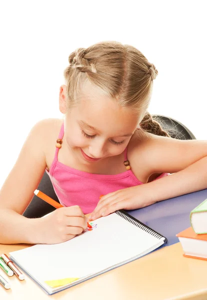 Weinig schoolmeisje tekening — Stockfoto