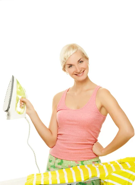 Beutiful woman ironing clothes — Stock Photo, Image