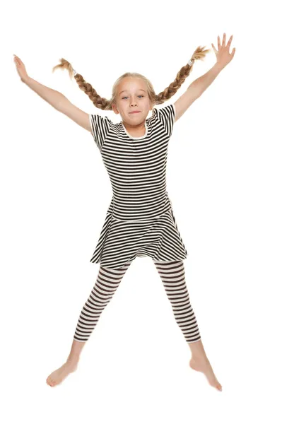 Funny little girl jumping — Stock Photo, Image