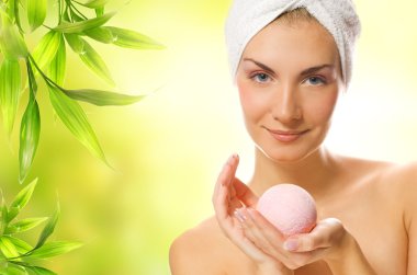 Beautiful young woman with aroma soap clipart