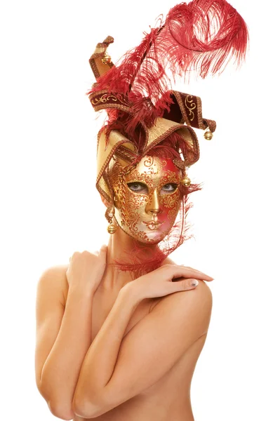 Güzel bir genç kadın karnaval maskesi — Stok fotoğraf