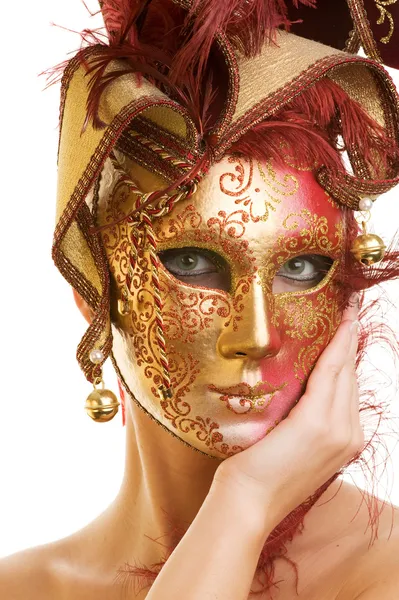 Belle jeune femme en masque de carnaval — Photo