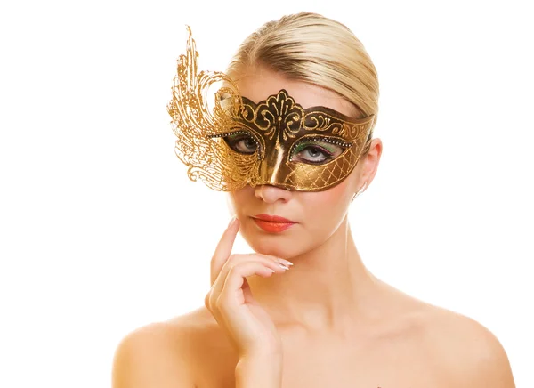 Krásná mladá žena s karnevalovou masku — Stock fotografie