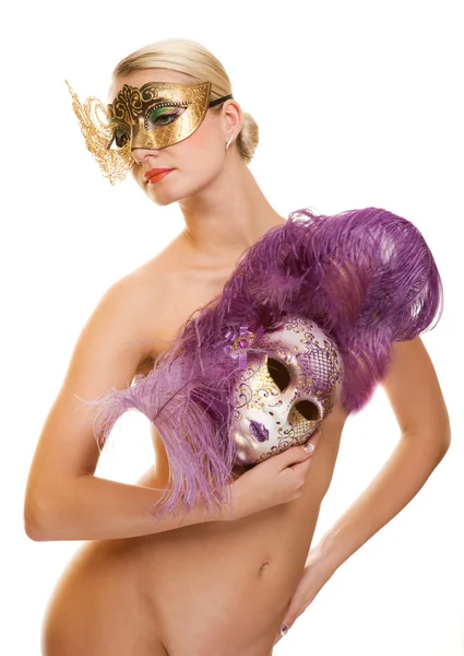 Gyönyörű fiatal nő, karneváli maszk — Stock Fotó