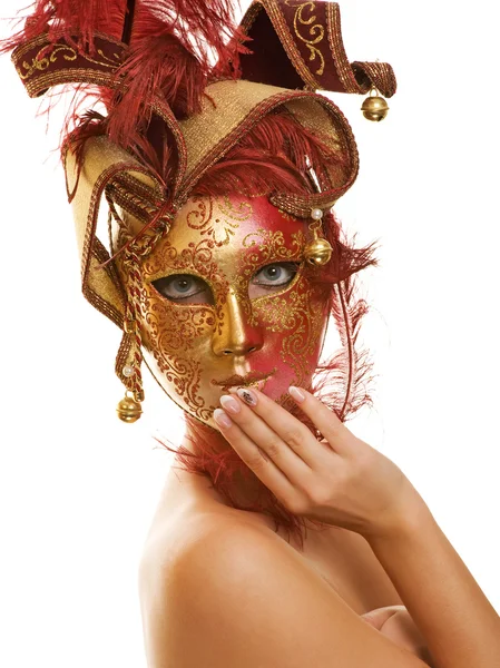 Beautiful young woman in carnival mask — Stock Photo, Image