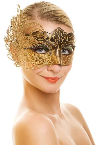 カーニバル マスクを持つ素敵な若い女性 — ストック写真