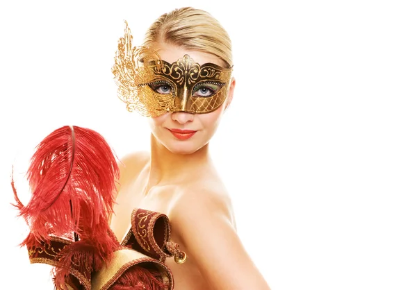 Mooie jonge vrouw met carnaval masker — Stockfoto