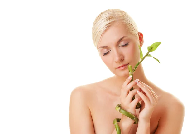 Beautiful woman with a bamboo plant Stock Photo