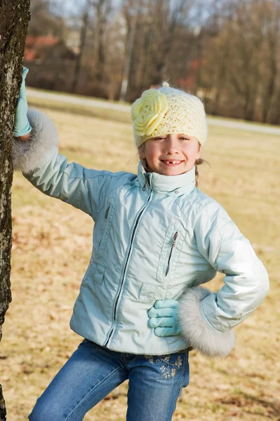 Happy toothless girl outdoors — Stock Photo, Image